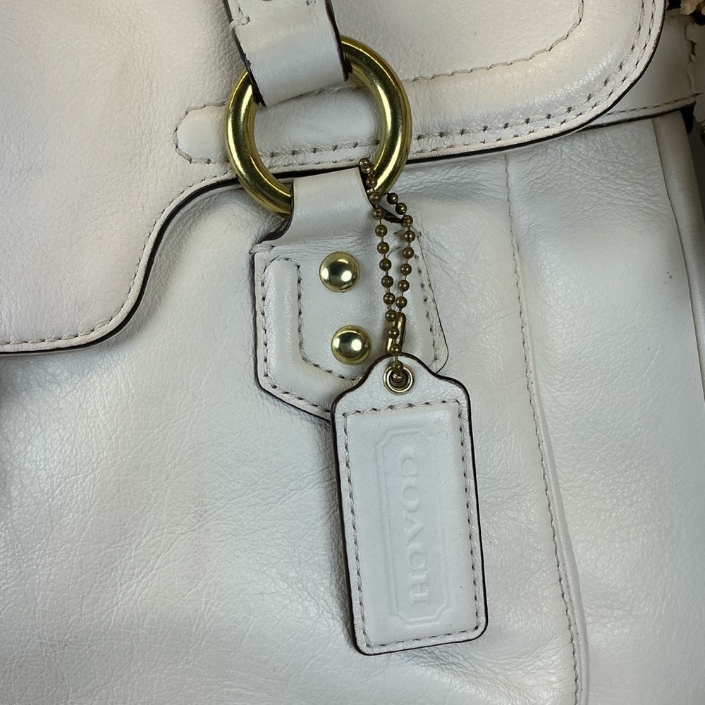 Coach Campbell White Leather Flap Buckle Satchel Bag - Picture 6 of 17